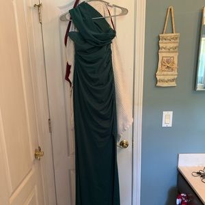 Dark green, slim fit, polyester floor length dress